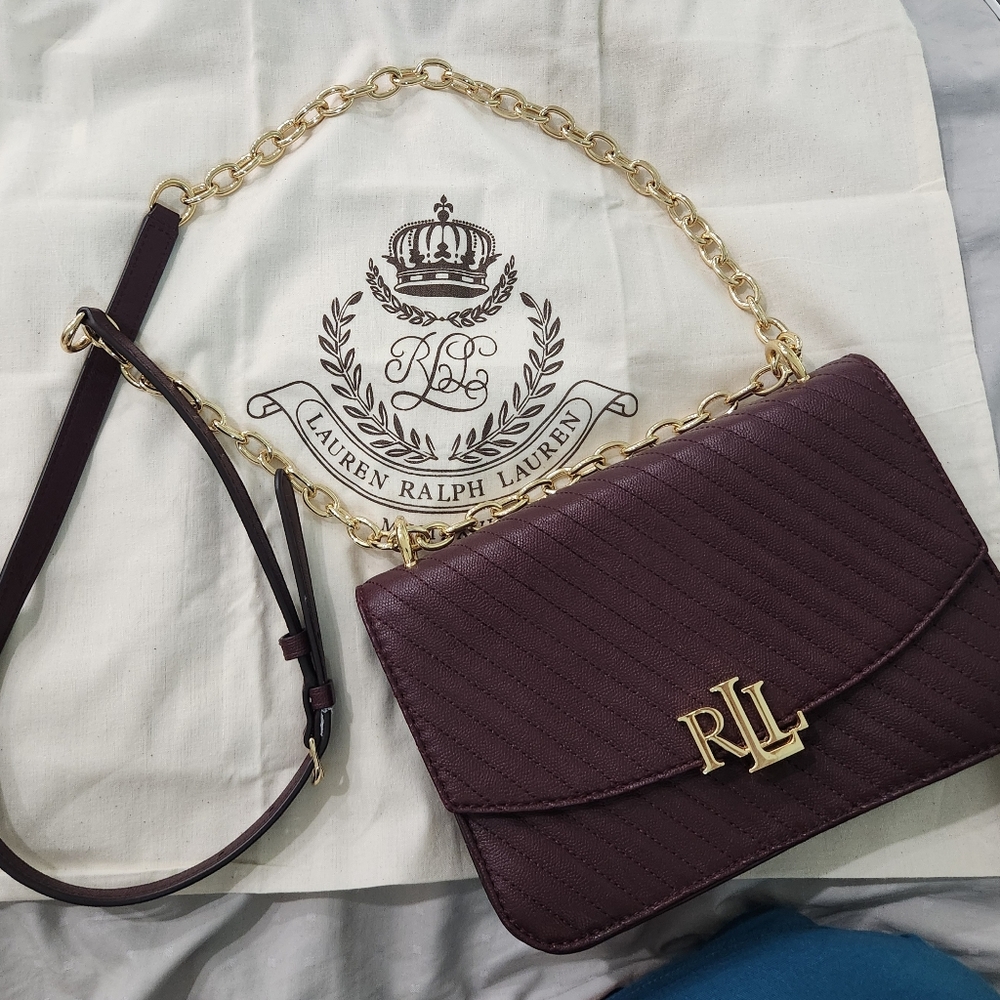 Ralph Lauren Plum Crossbody Bag with Gold Chain